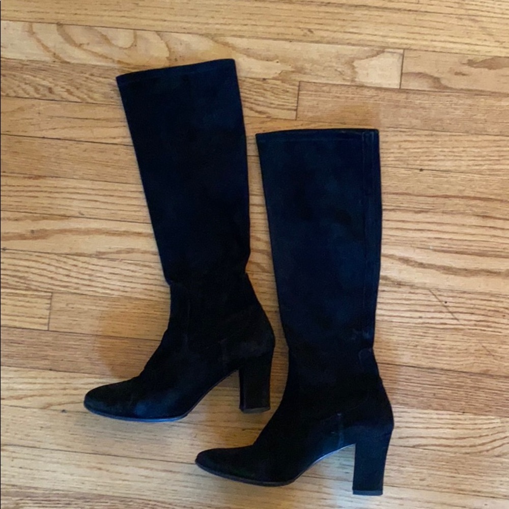 Vintage black suede sz7.5 3inch chunky heeled boot